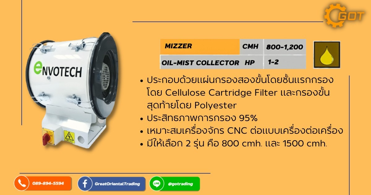 MIZZER เครื่องดูดละอองน้ำมันเครื่องดูดละอองน้ำมัน MIZZER ที่เหมาะสมกับเครื่องจักร CNC ต่อแบบเครื่องต่อเครื่องมาพร้อมกับคุณสมบัติดังนี้ มีส่วนประกอบของแผ่นกรองสองชั้น โดยที่ชั้นแรกจะกรองโดย Cellulose Cartridge Filter และต่อด้วยชั้นที่สอง กรองโดย Polyester