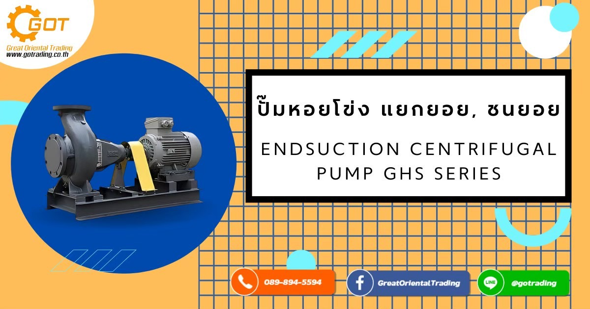 ปั๊มหอยโข่ง แยกยอย,ชนยอย  End suction Centrifugal Pump GHS  Series   ตัวปั๊ม มัทั้งเหล็กหล่อและสแตนเลส มอเตอร์ ประสิทธิภาพสูง ใบพัด สแตนเลส 304