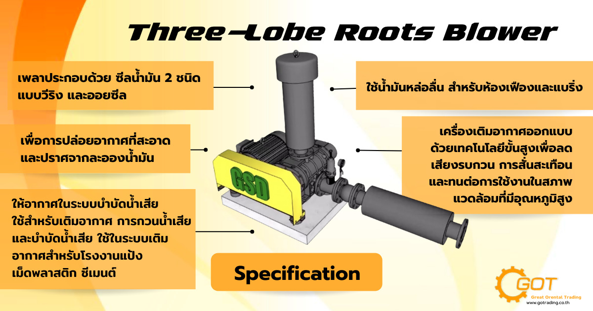 Three-Lobe Roots Blower เครื่องเติมอากาศออกแบบด้วยเทคโนโลยีขั้นสูงเพื่อลดเสียงรบกวน การสั่นสะเทือน 